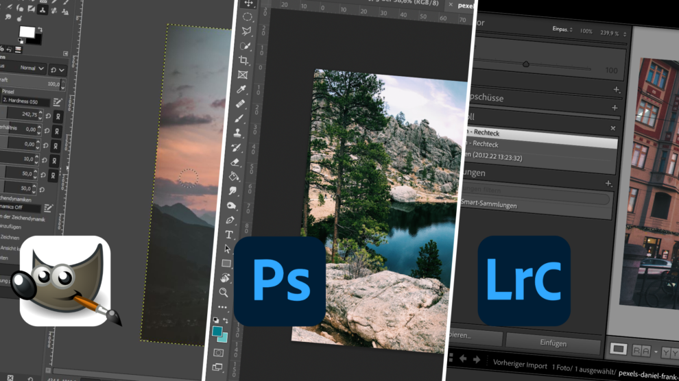 Drei Bildbearbeitungsprogramme als Screenshots